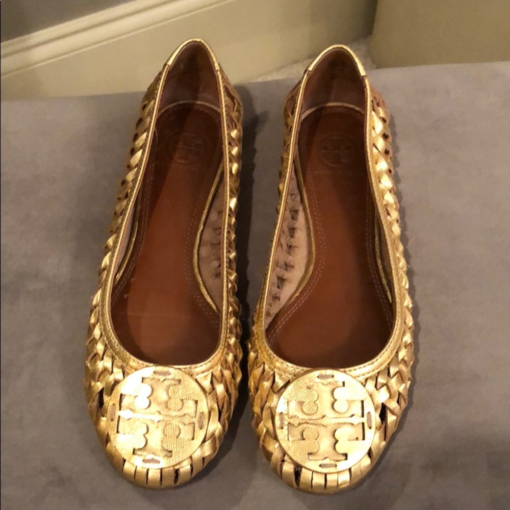 Tory Burch Gold Huarache Ballet Flats